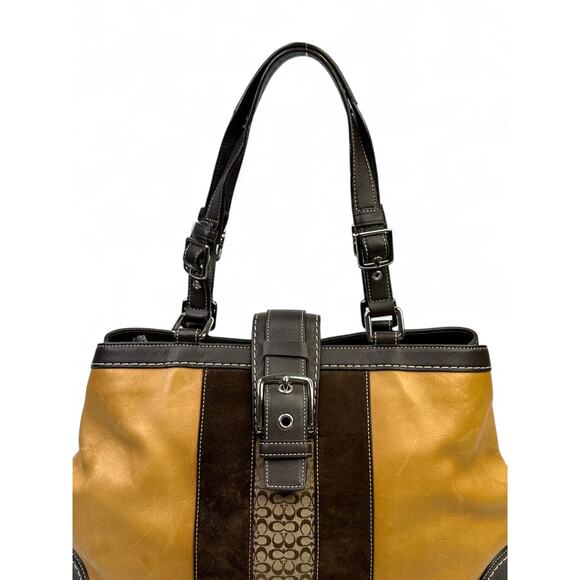 Coach Vintage Y2K Hampton Striped Suede & Canvas Satchel Bag - Picture 2 of 16